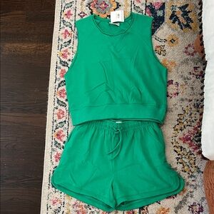Green Sleeveless Top and Shorts Set